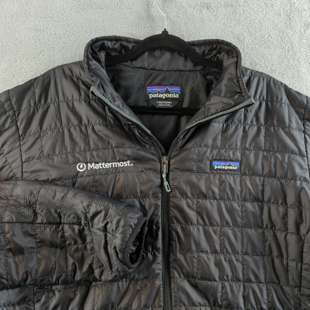 Patagonia Nano Puff Puffer Jacket Mens Large Black Hooded Full Zip Coat